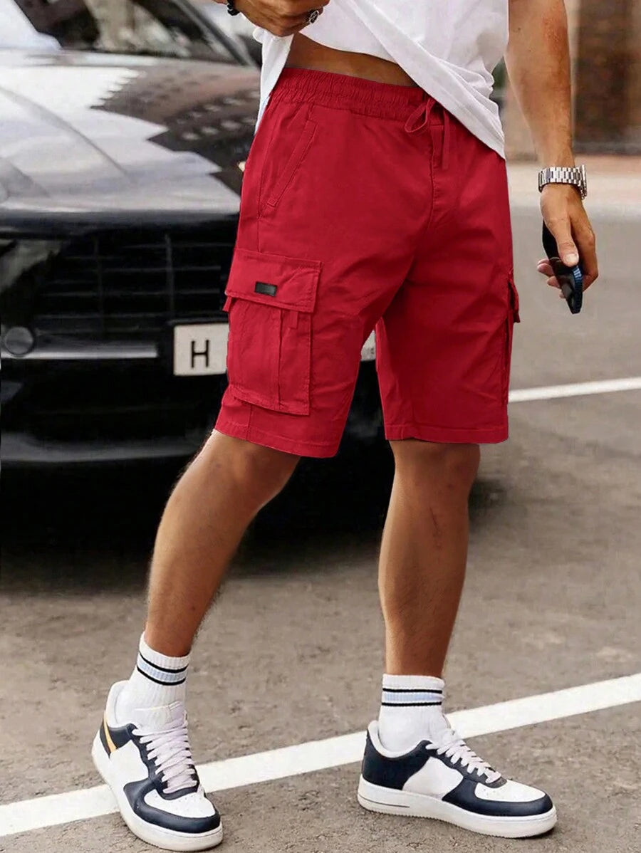 Shorts cargo pour hommes avec taille à cordon de serrage et poches latérales