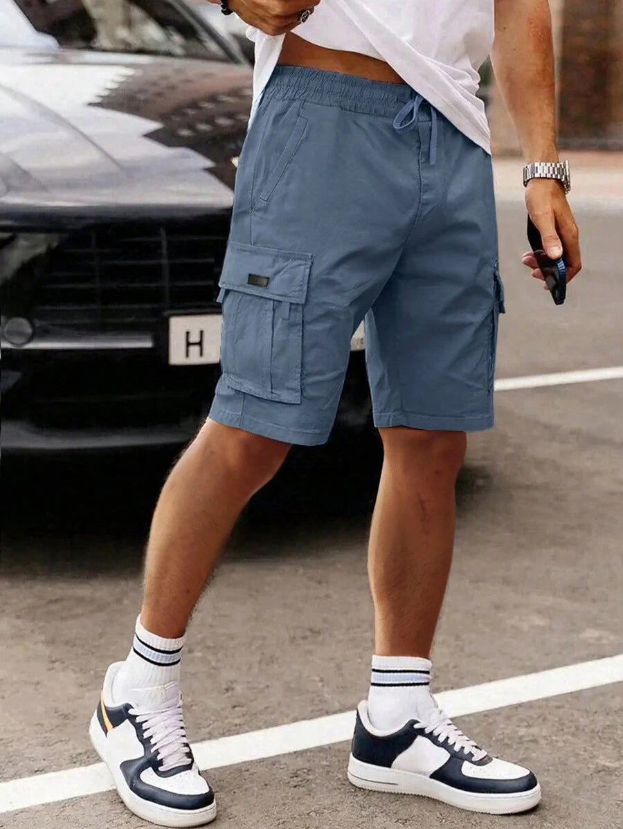 Shorts cargo pour hommes avec taille à cordon de serrage et poches latérales