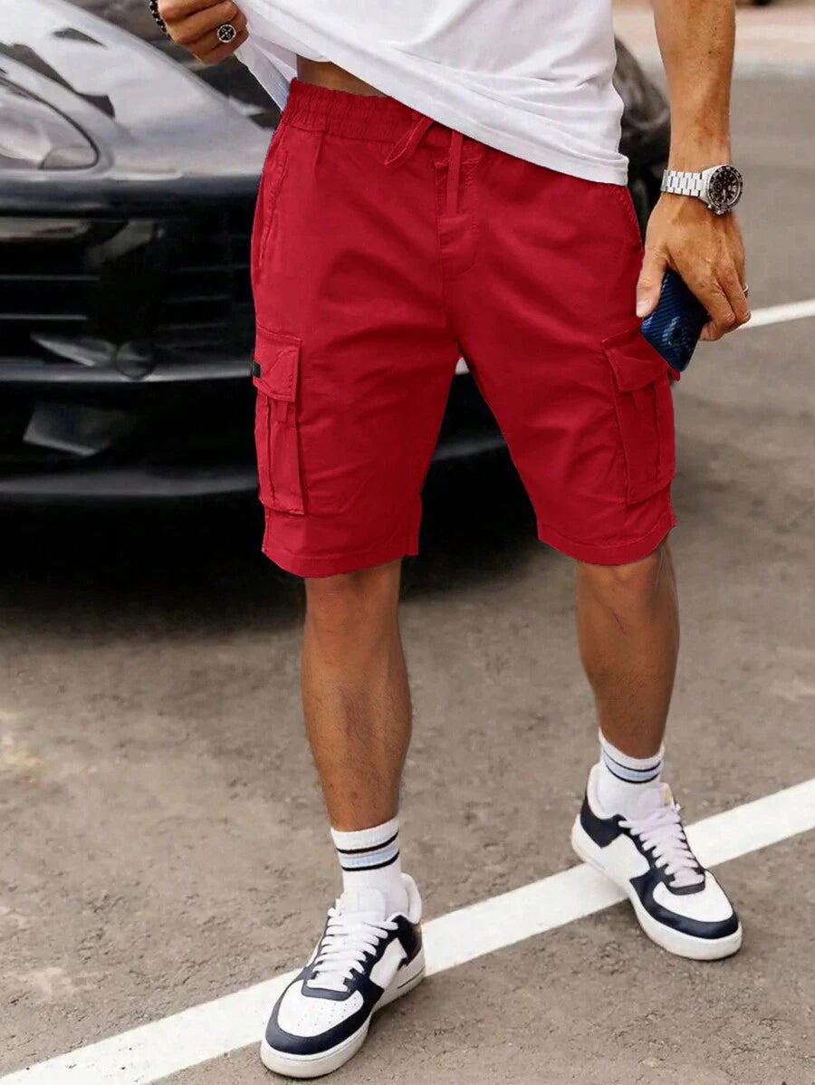 Shorts cargo pour hommes avec taille à cordon de serrage et poches latérales