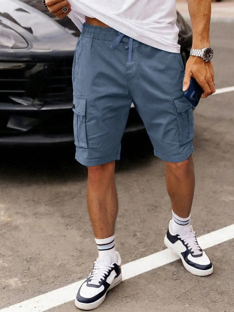 Shorts cargo pour hommes avec taille à cordon de serrage et poches latérales