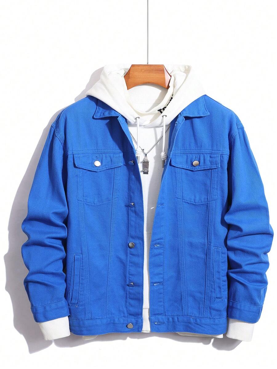 Chemise en jean décontractée à coupe ample et couleur unie pour homme