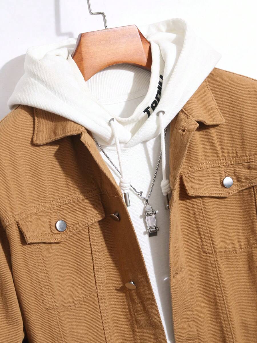 Chemise en jean décontractée à coupe ample et couleur unie pour homme