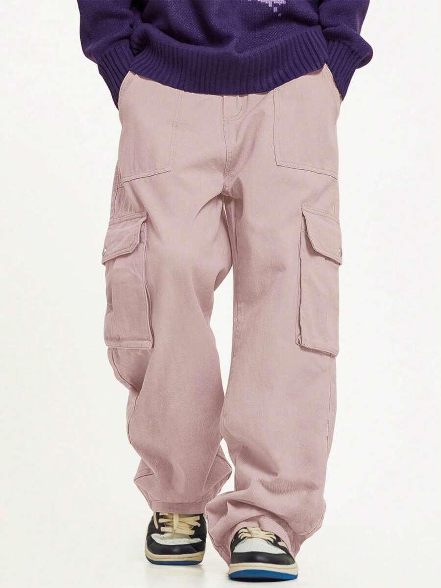 Pantalon cargo décontracté coupe ample avec rabat et poches utilitaires latérales
