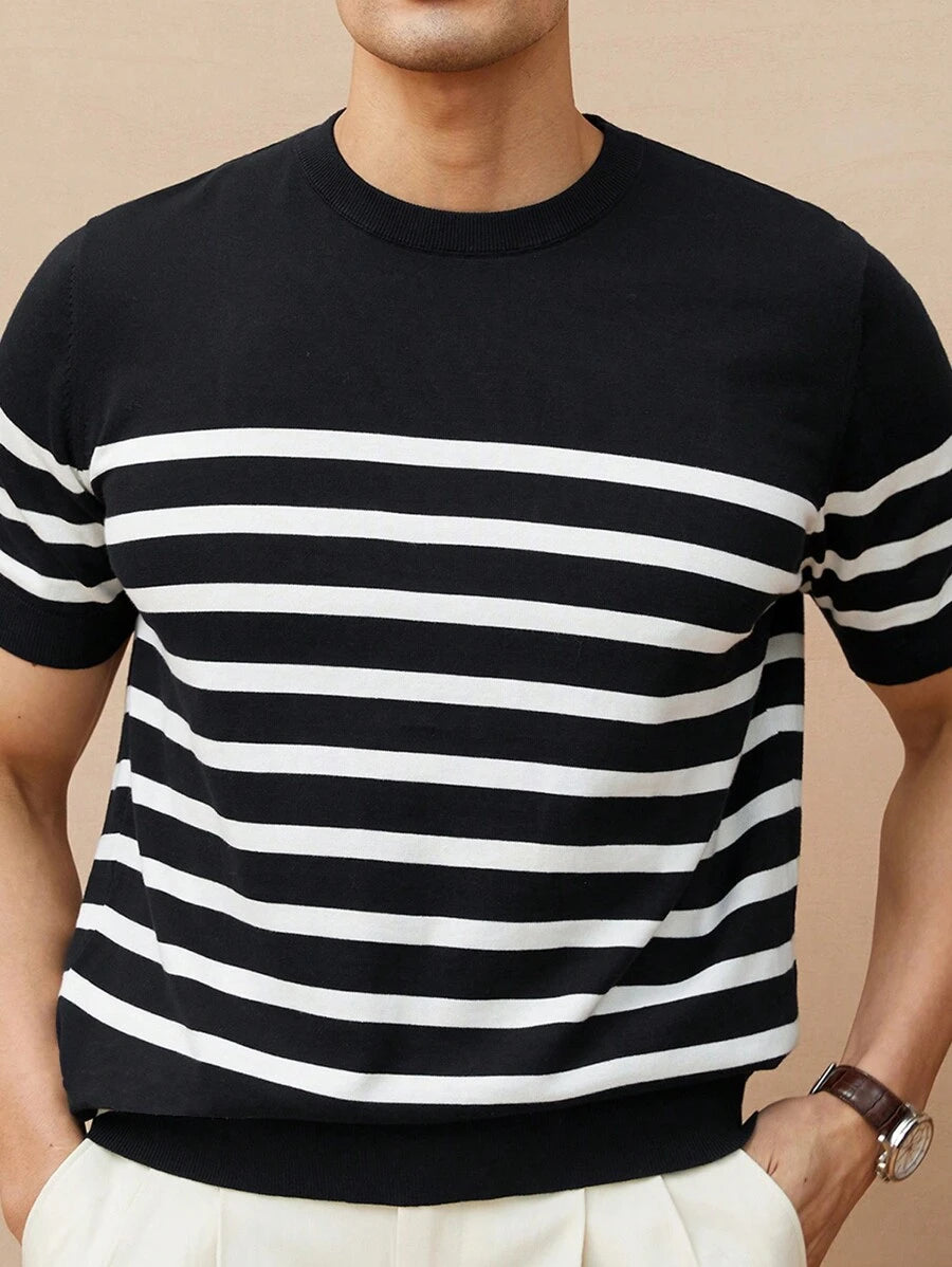 Chemise décontractée à rayures et col ras du cou - Mode masculine au quotidien
