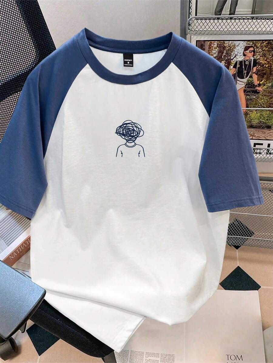 Chemise à col rond manches raglan avec imprimé graphique tendance