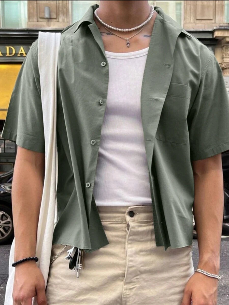 Chemise jacquard ample à manches courtes pour homme - Décontracté et urbain