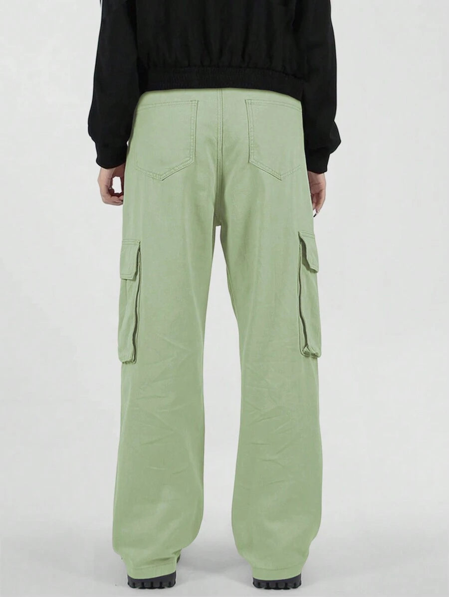Pantalon cargo décontracté coupe ample avec rabat et poches utilitaires latérales