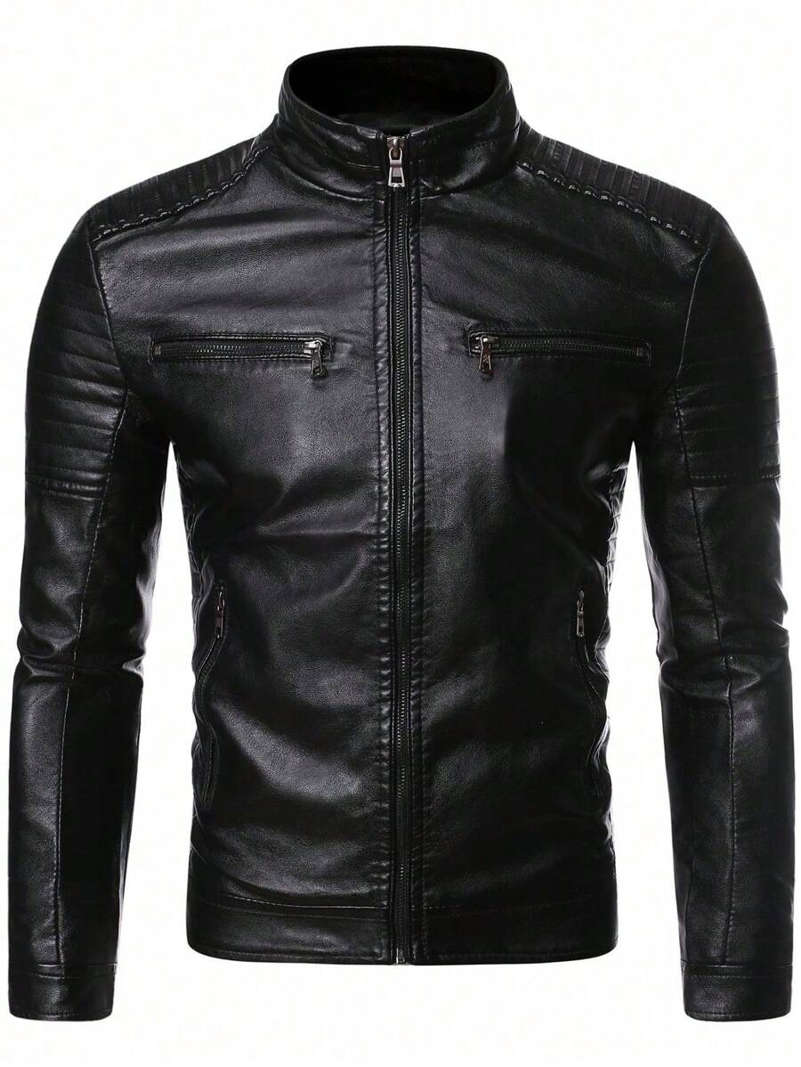 Veste de élégante en cuir synthétique pour homme – Fermeture éclair centrale
