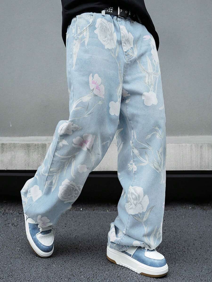 Pantalon ample simple à imprimé floral pour homme – Usage quotidien