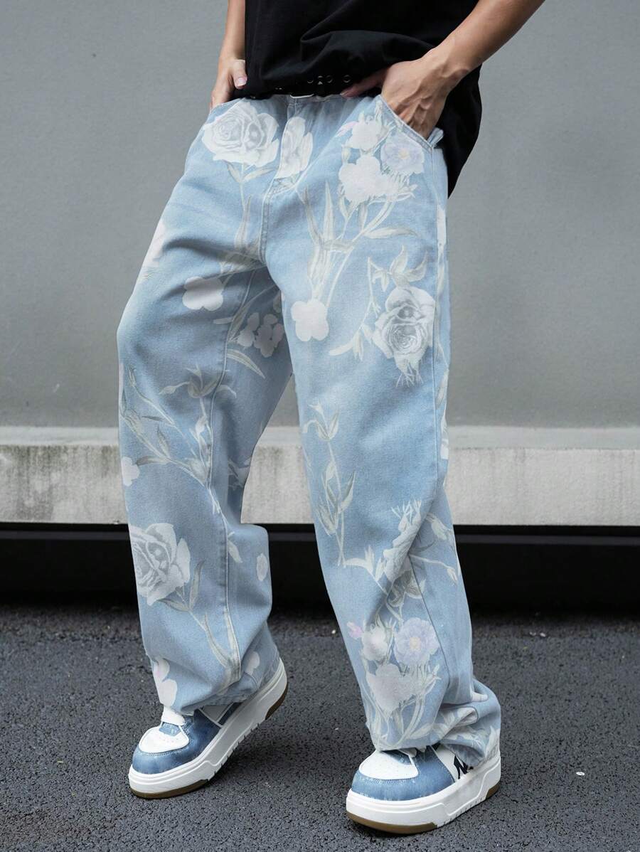 Pantalon ample simple à imprimé floral pour homme – Usage quotidien