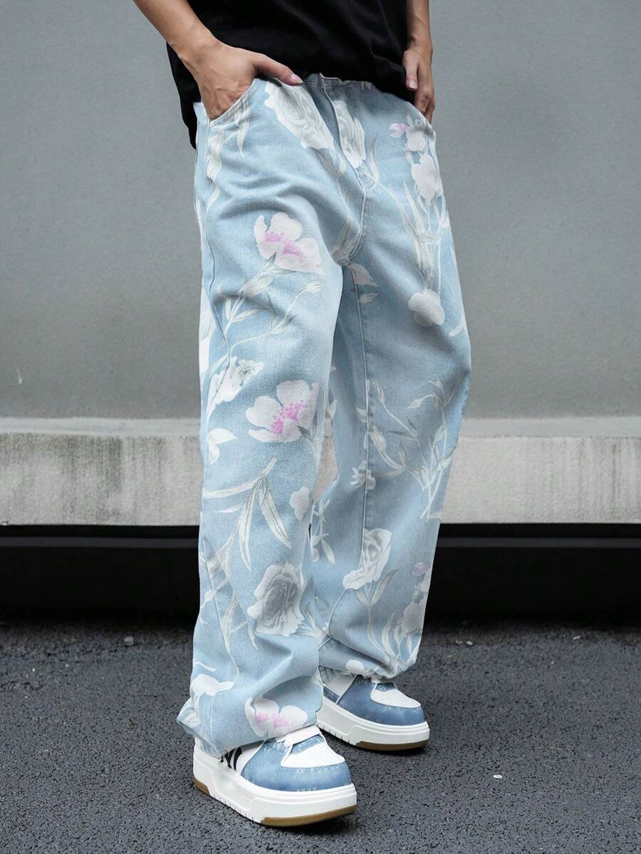 Pantalon ample simple à imprimé floral pour homme – Usage quotidien