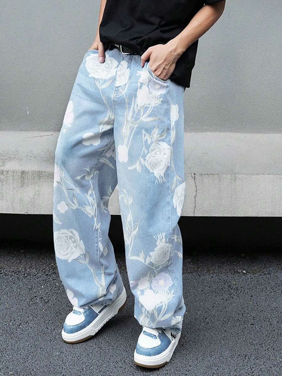 Pantalon ample simple à imprimé floral pour homme – Usage quotidien