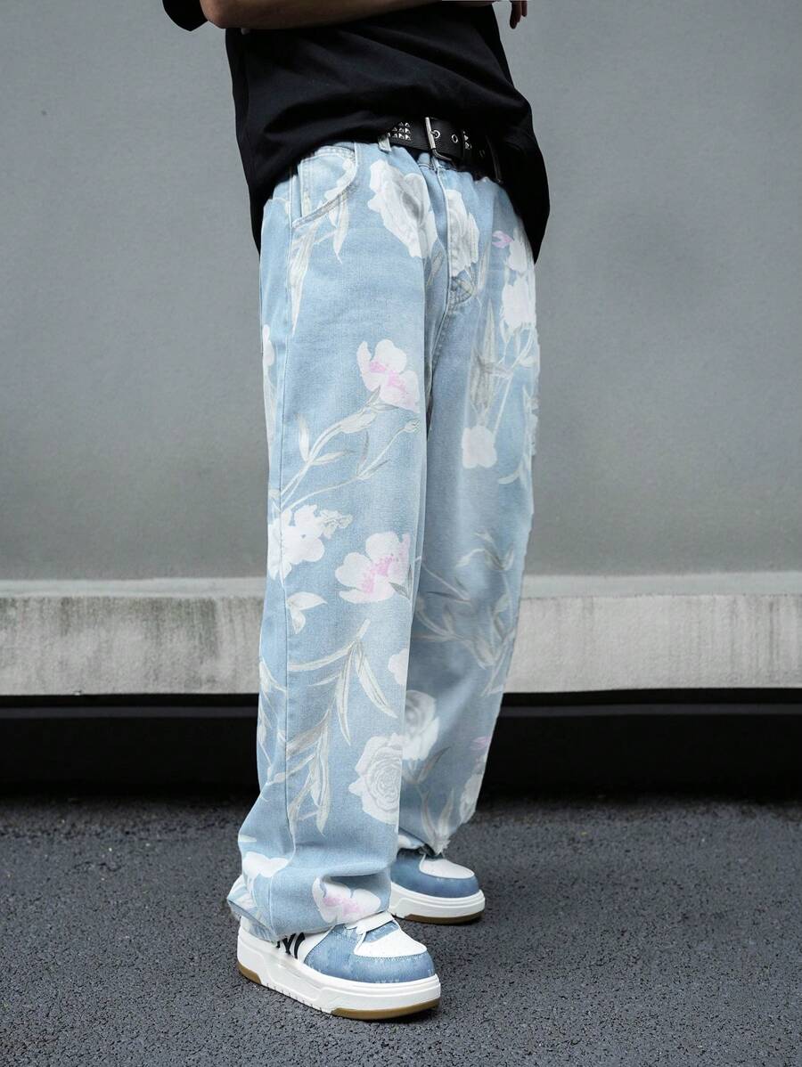 Pantalon ample simple à imprimé floral pour homme – Usage quotidien
