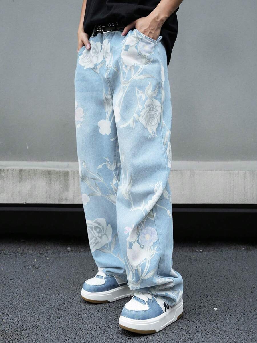 Pantalon ample simple à imprimé floral pour homme – Usage quotidien