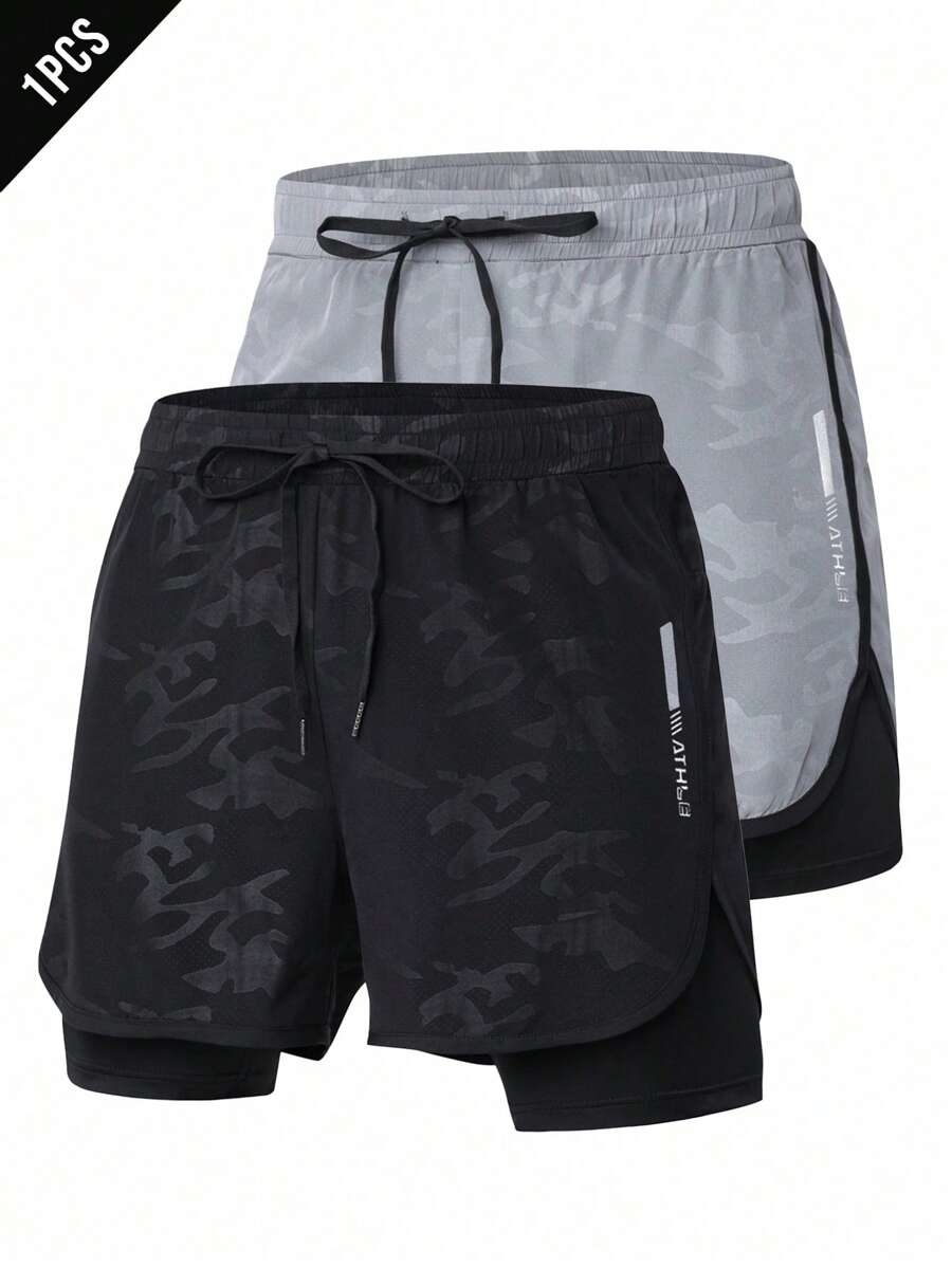 Shorts de sport à taille élastique imprimé lettre et cordon stylé