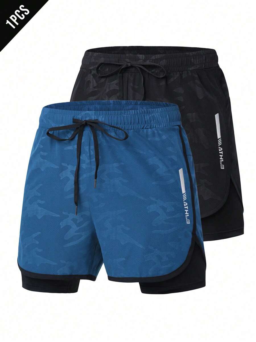 Shorts de sport à taille élastique imprimé lettre et cordon stylé