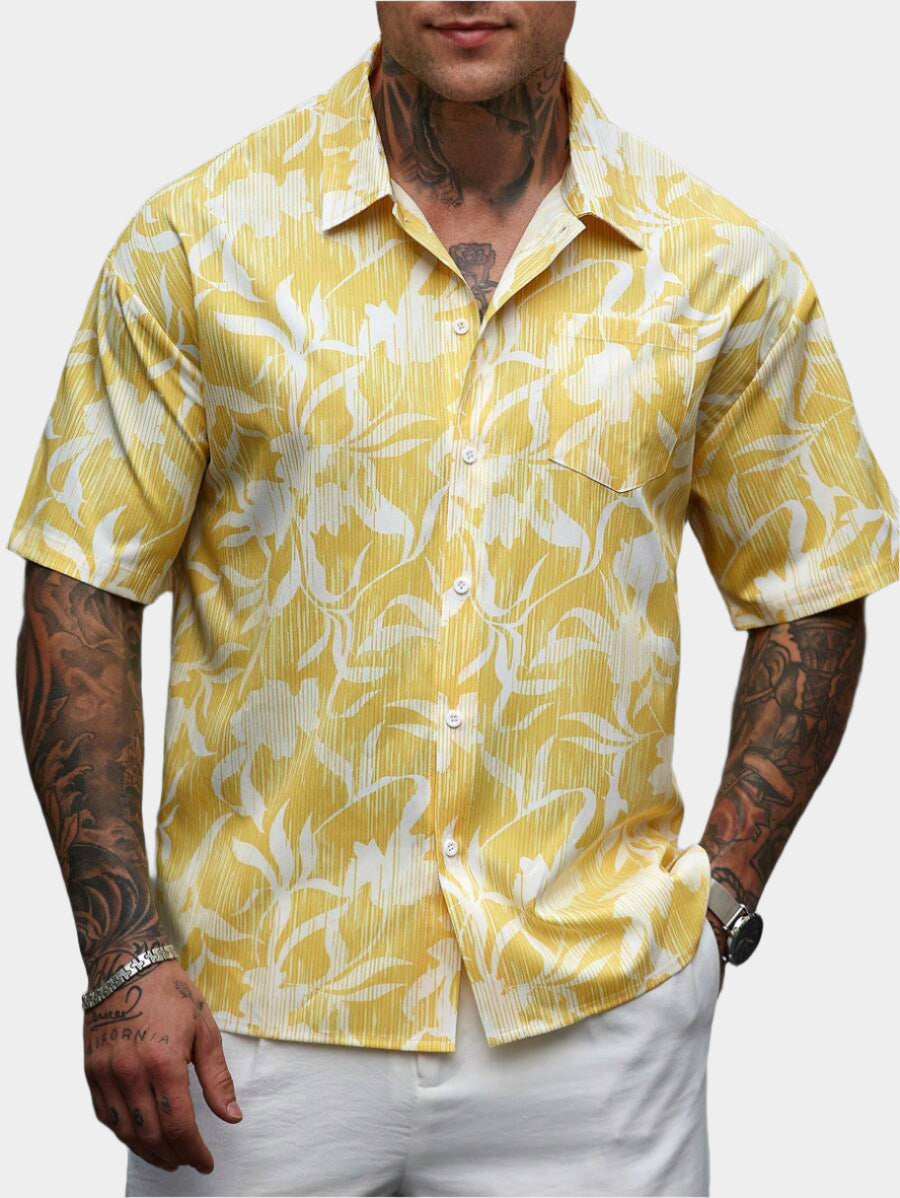 Chemise boutonnée ample à manches courtes en jacquard avec imprimé floral