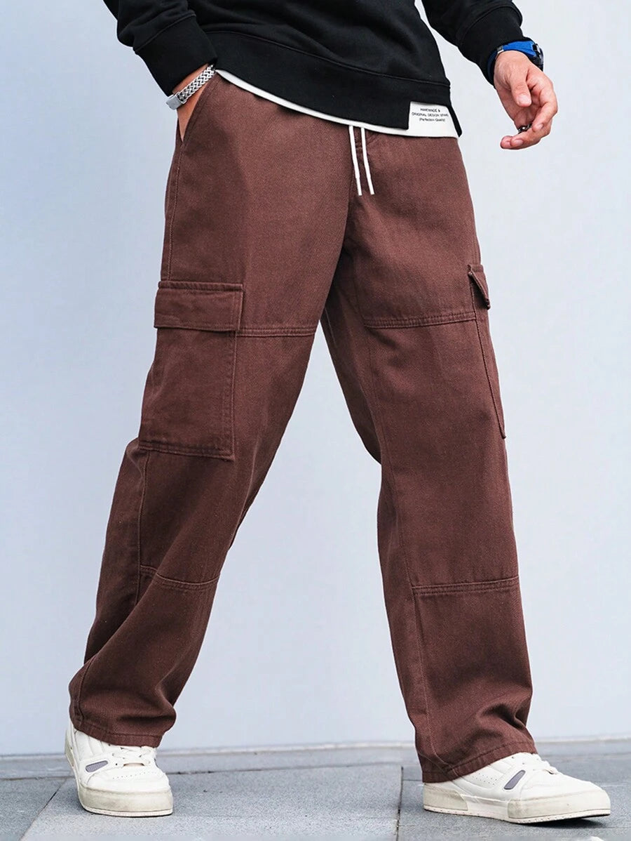 Pantalon cargo coupe ample avec cordon de serrage à la taille pour homme
