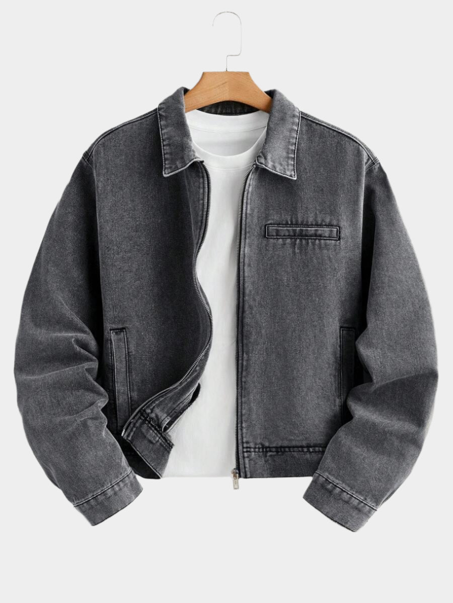 Chemise en jean courte, ample et décontractée, gris foncé, délavée, pour homme