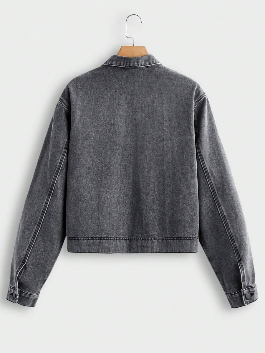 Chemise en jean courte, ample et décontractée, gris foncé, délavée, pour homme