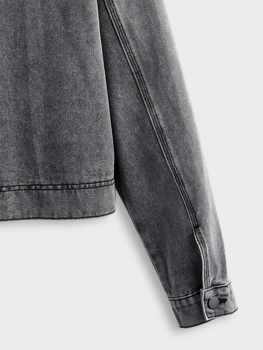 Chemise en jean courte, ample et décontractée, gris foncé, délavée, pour homme