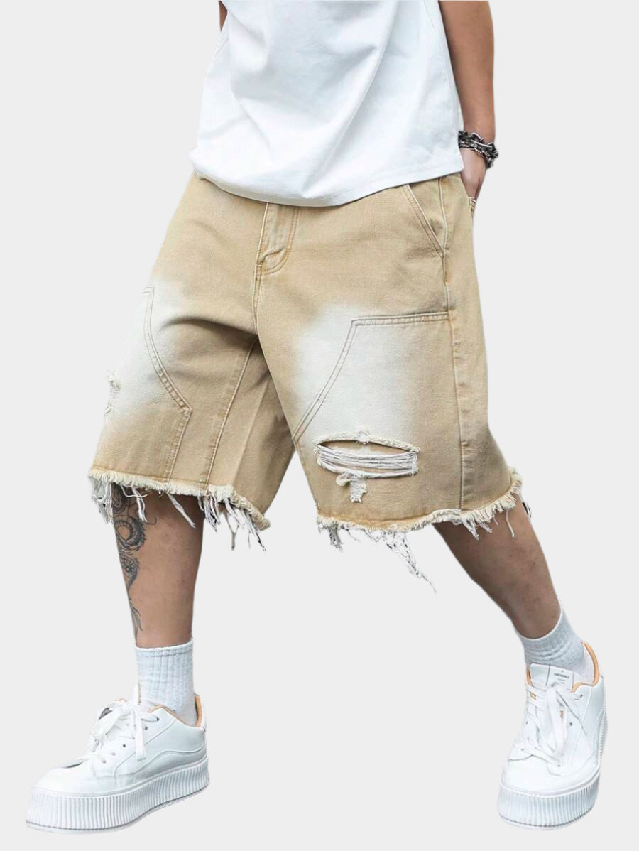 Jorts denim à franges effet usé streetwear casual tendance pour homme