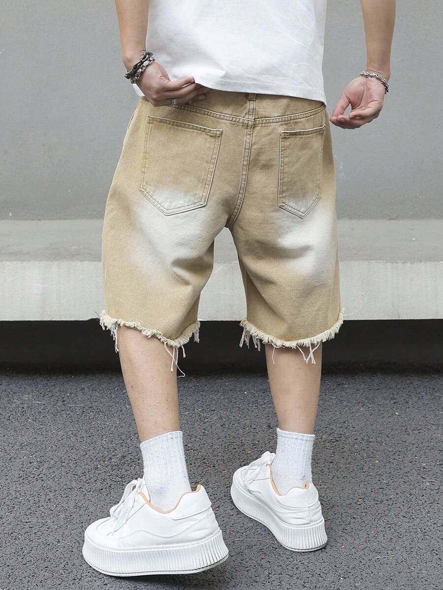 Jorts denim à franges effet usé streetwear casual tendance pour homme