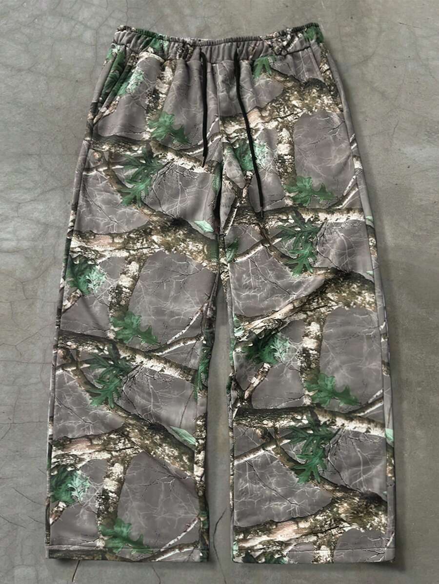 Pantalon de survêtement coupe droite, décontracté et à imprimé intégral