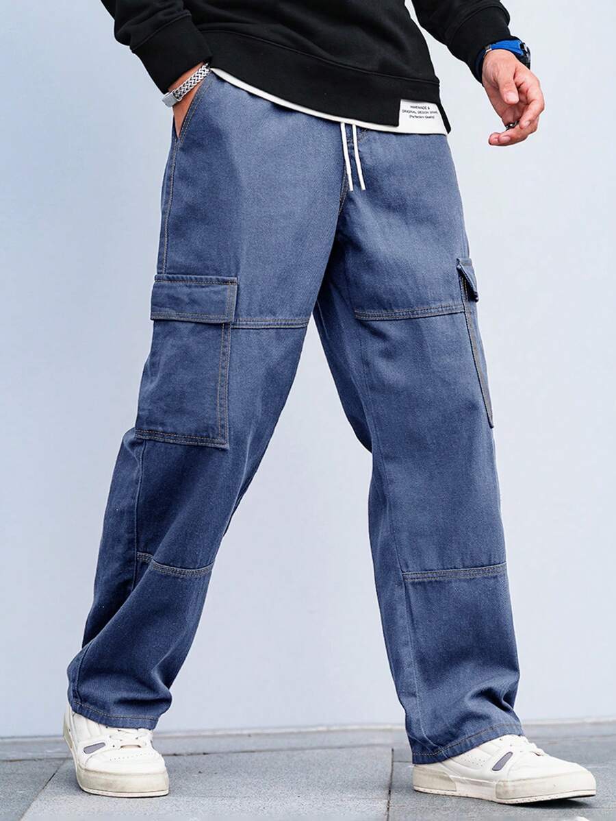 Pantalon cargo coupe ample avec cordon de serrage à la taille pour homme