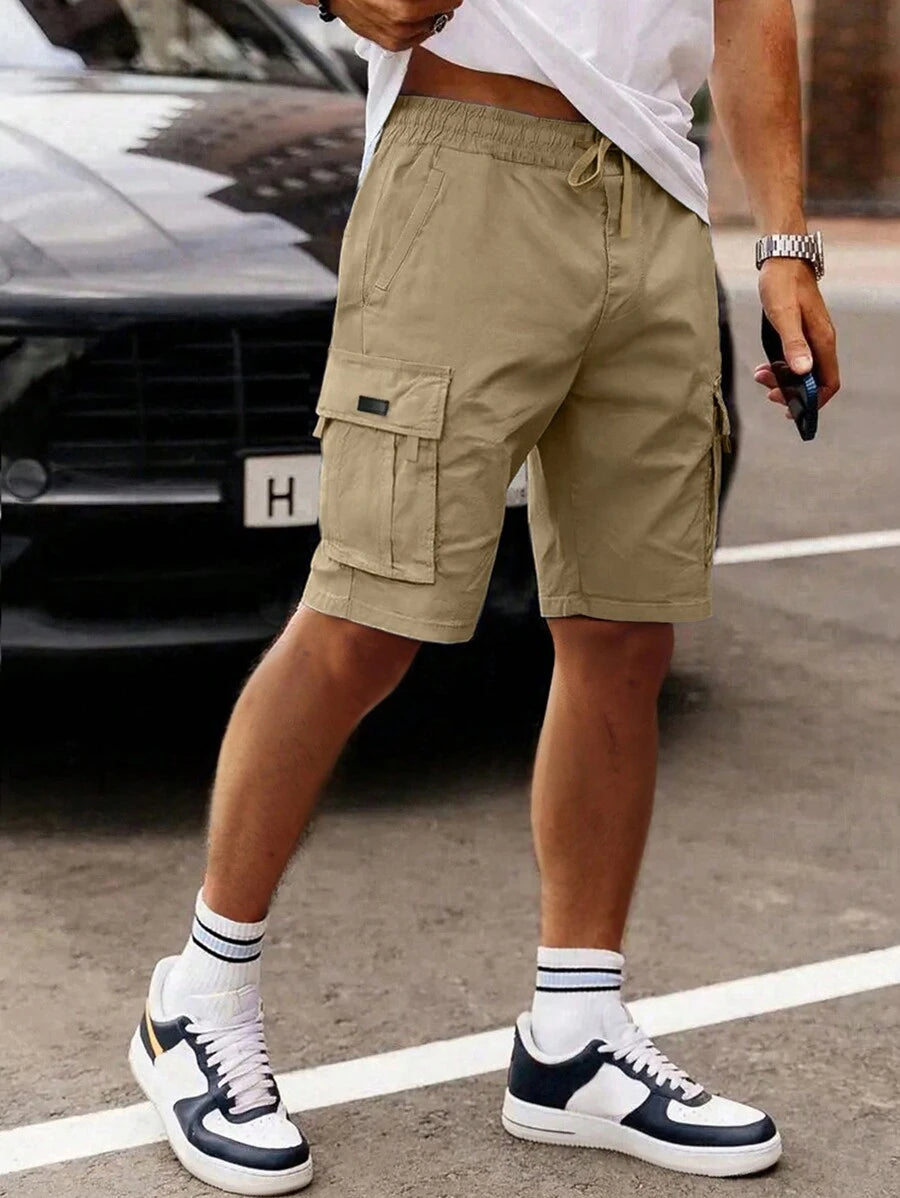 Shorts cargo pour hommes avec taille à cordon de serrage et poches latérales