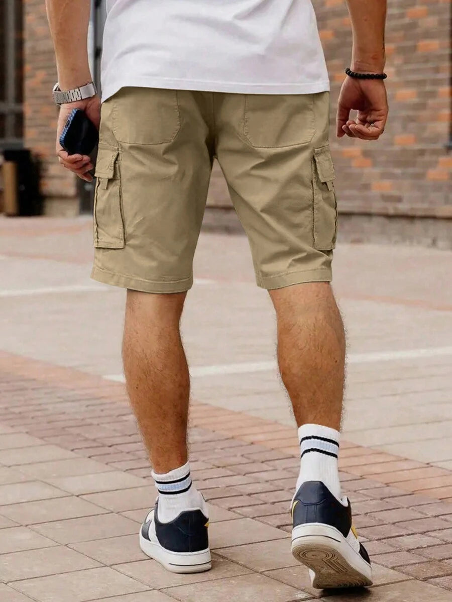 Shorts cargo pour hommes avec taille à cordon de serrage et poches latérales