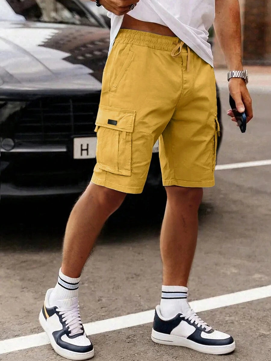 Shorts cargo pour hommes avec taille à cordon de serrage et poches latérales