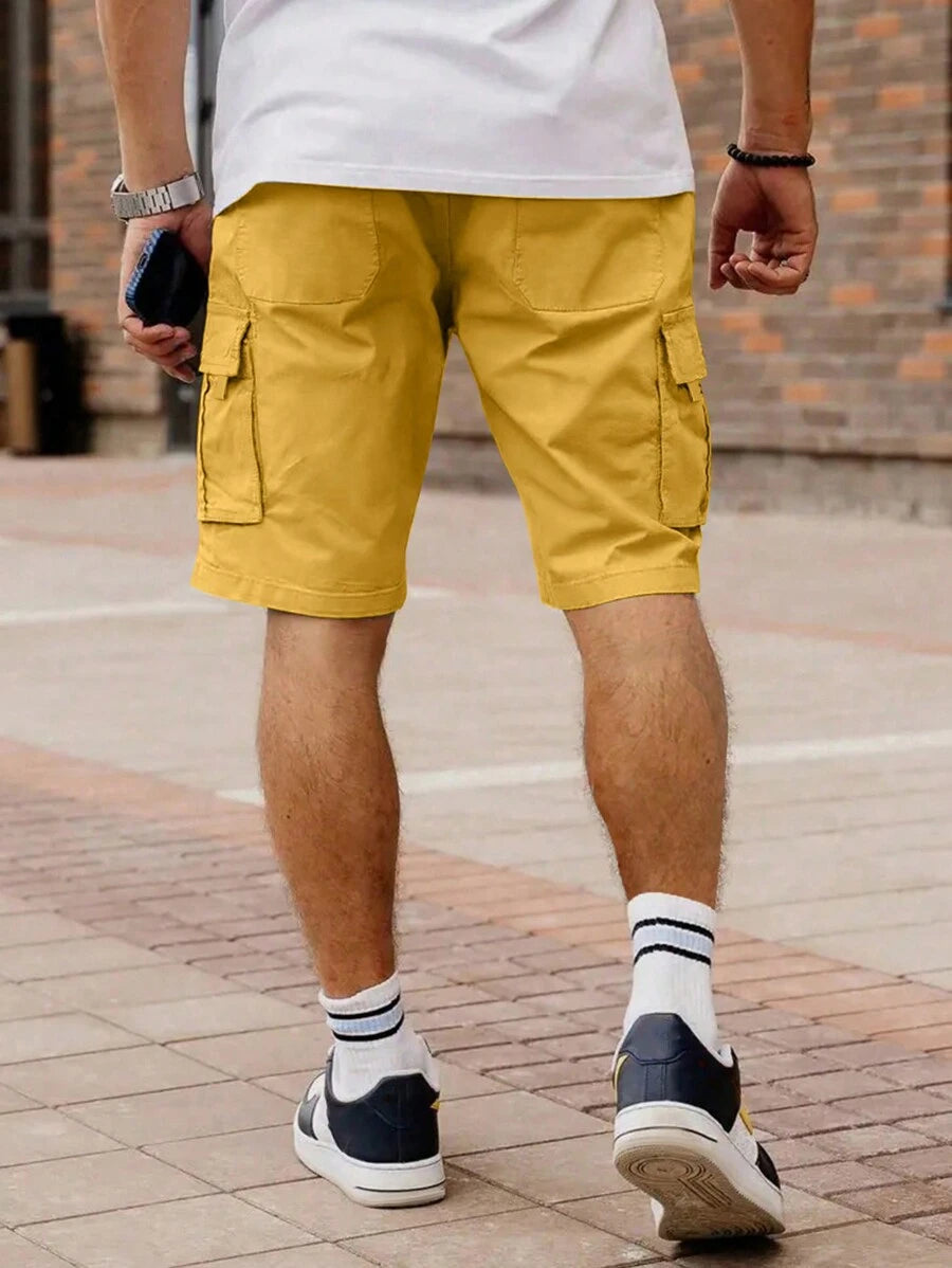 Shorts cargo pour hommes avec taille à cordon de serrage et poches latérales
