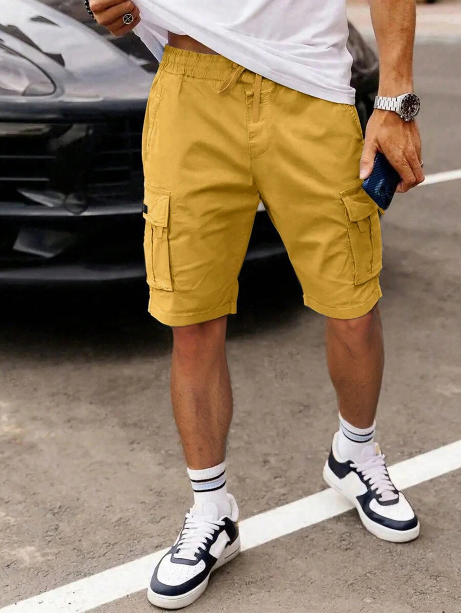 Shorts cargo pour hommes avec taille à cordon de serrage et poches latérales