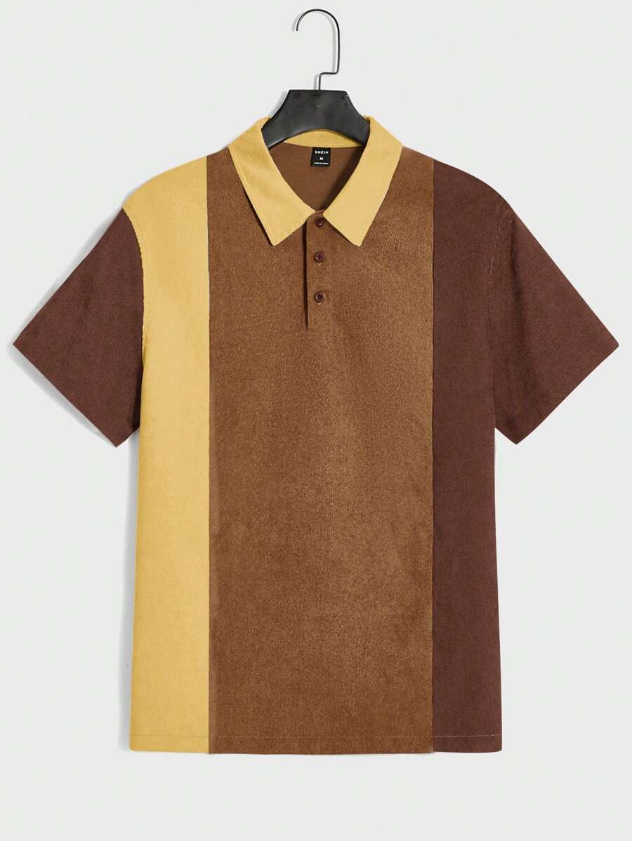 Polo décontracté à boutons et blocs de couleurs pour homme