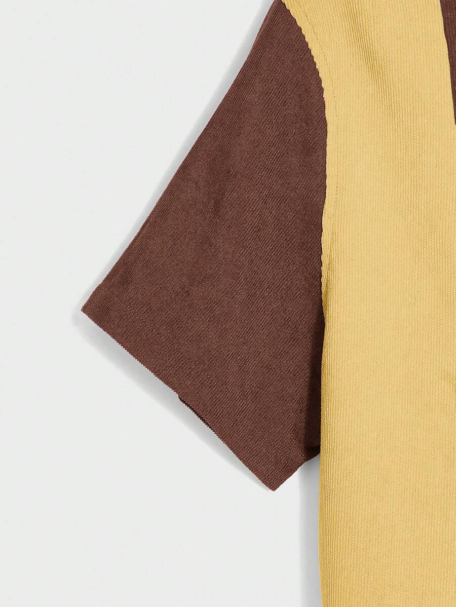 Polo décontracté à boutons et blocs de couleurs pour homme