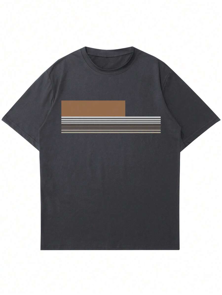Chemise à col rond imprimée rayures style casual moderne été