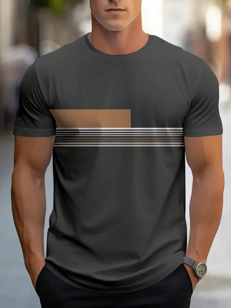 Chemise à col rond imprimée rayures style casual moderne été