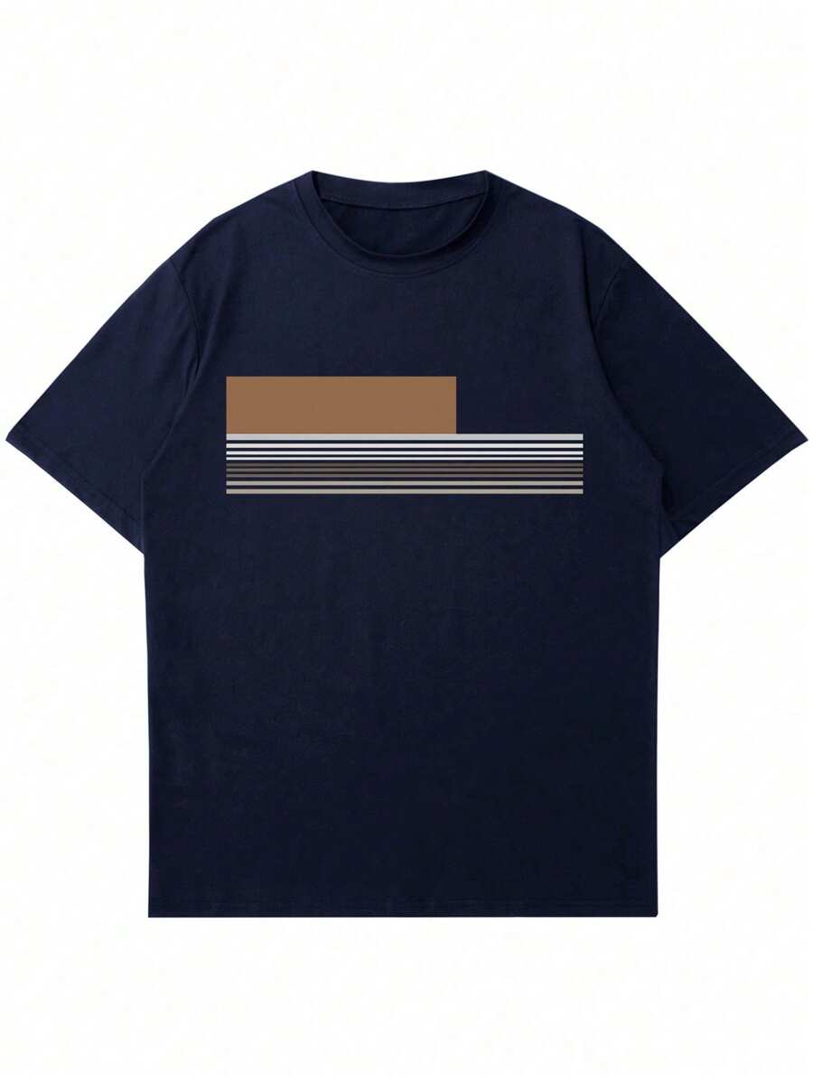 Chemise à col rond imprimée rayures style casual moderne été