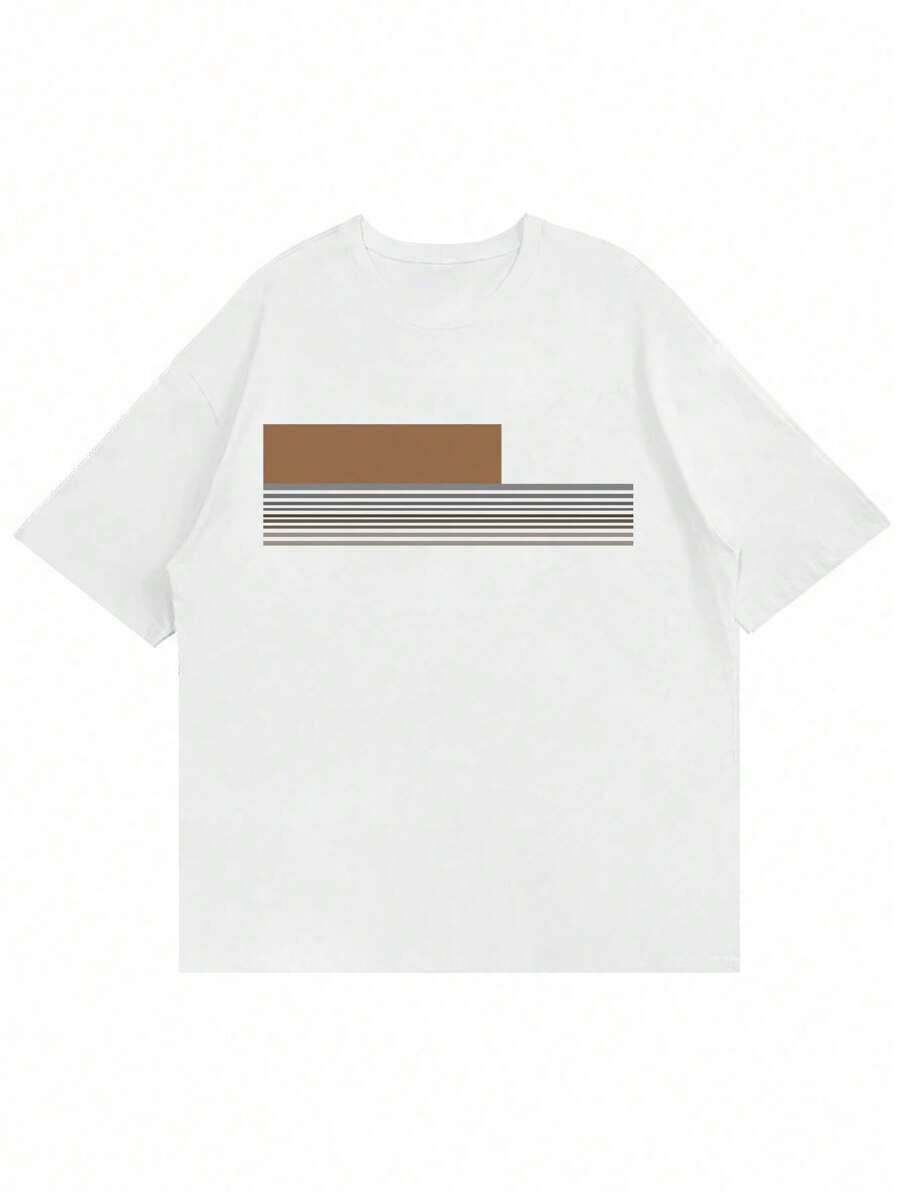 Chemise à col rond imprimée rayures style casual moderne été