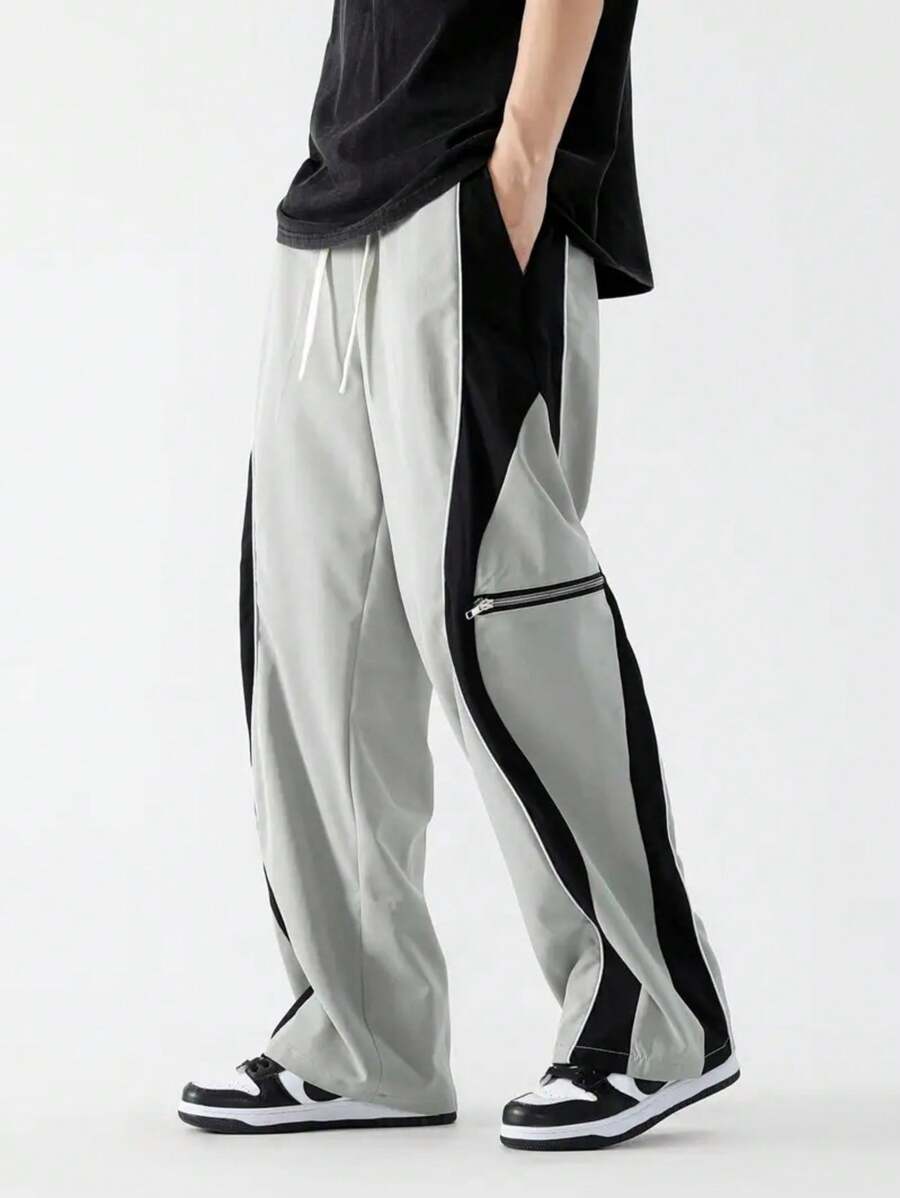 Pantalon de survêtement ample contrasté avec poches zippées – Streetwear homme