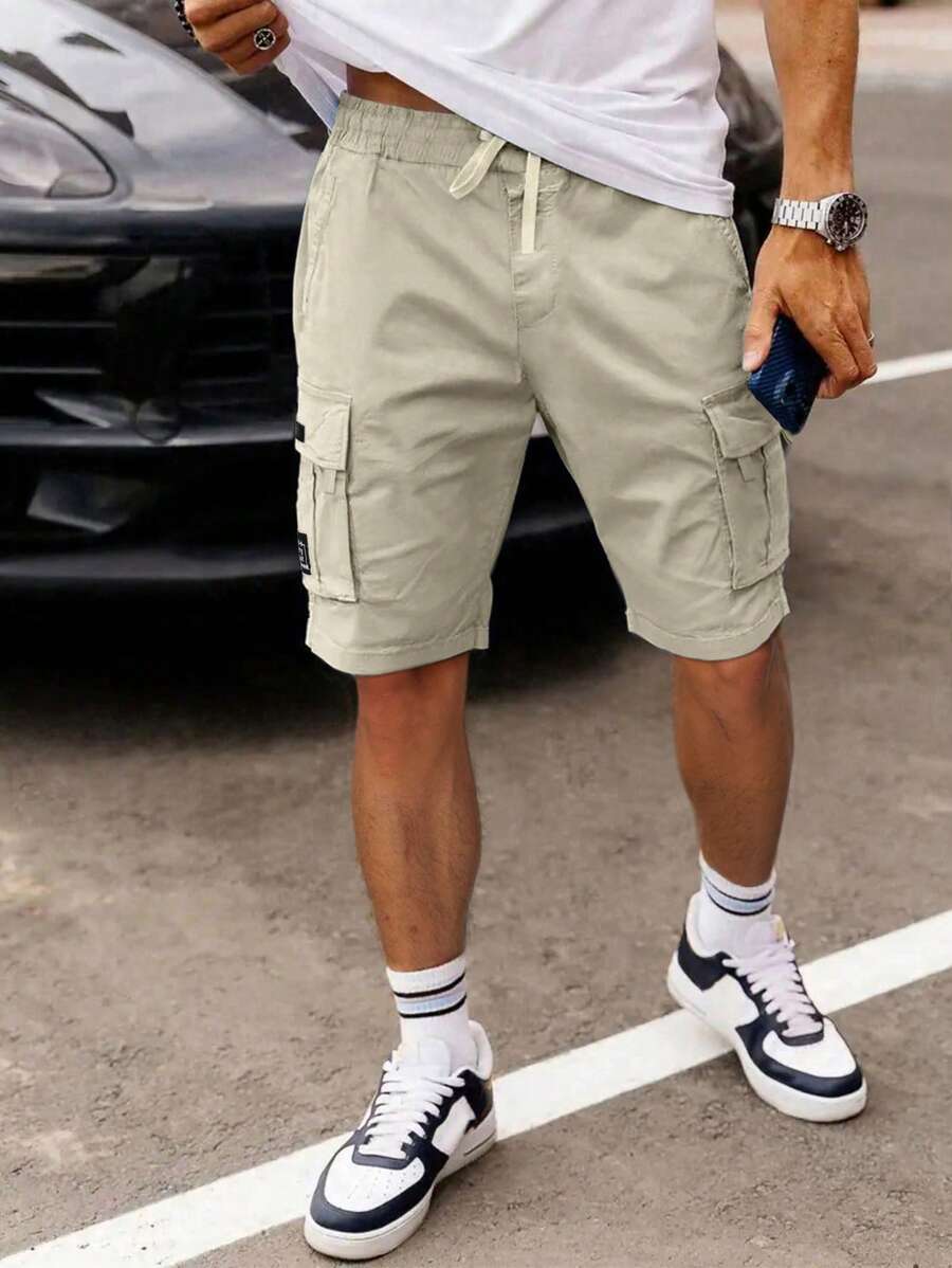 Shorts cargo pour hommes avec taille à cordon de serrage et poches latérales