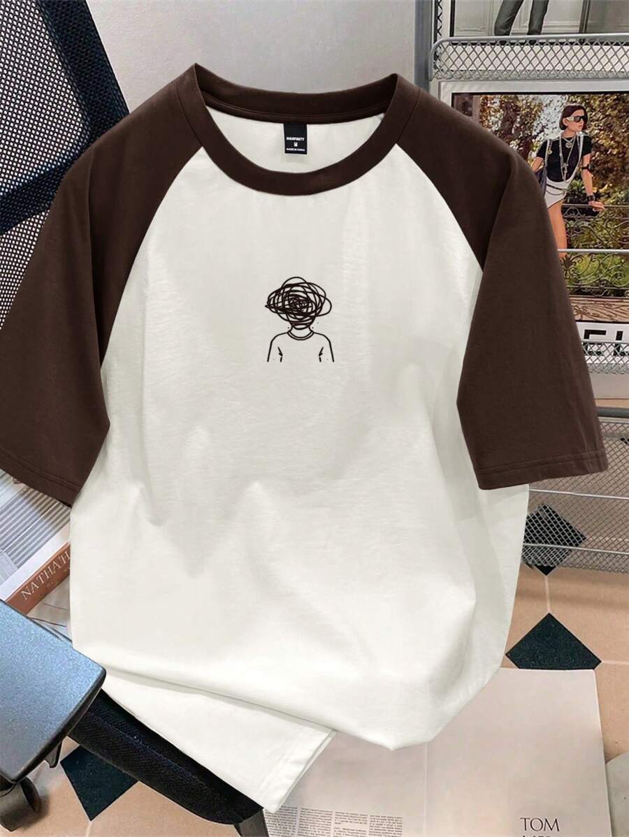 Chemise à col rond manches raglan avec imprimé graphique tendance