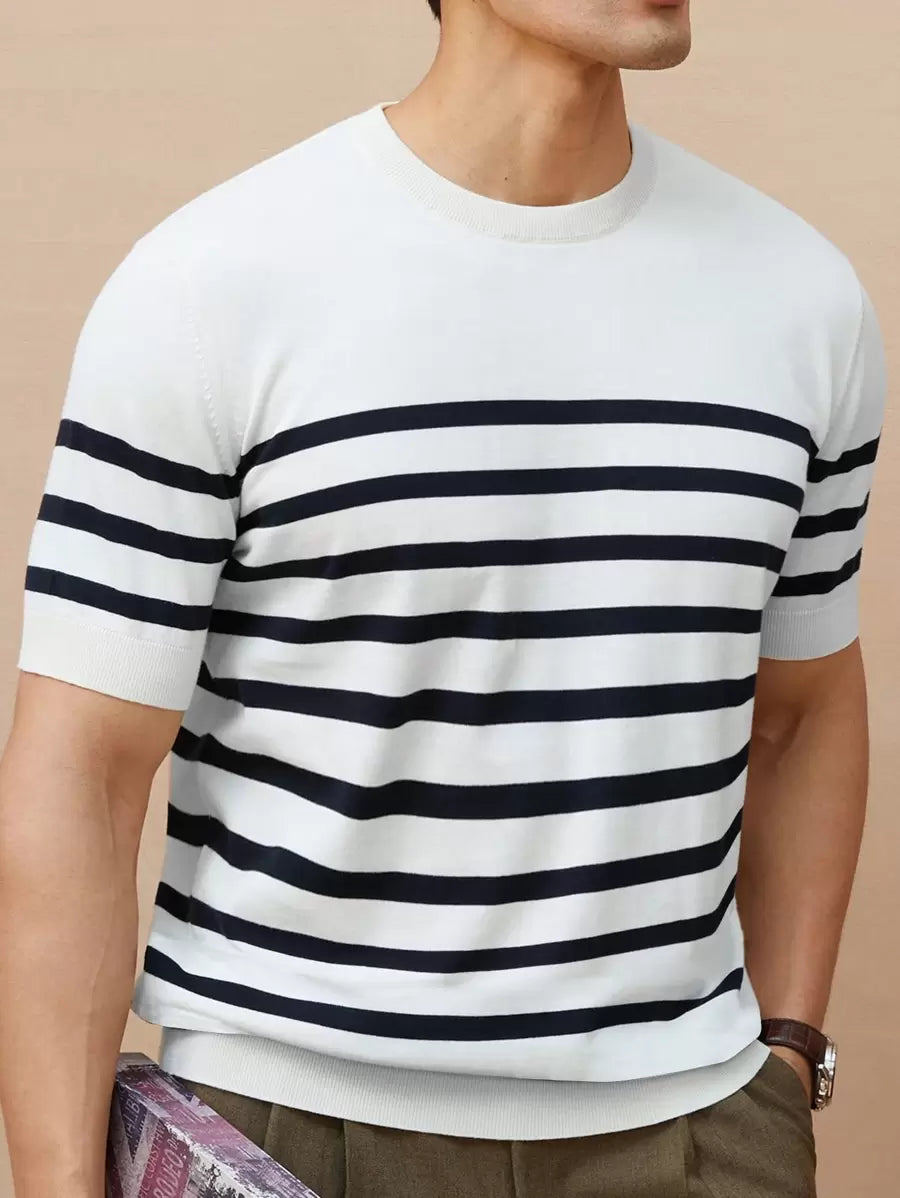 Chemise décontractée à rayures et col ras du cou - Mode masculine au quotidien