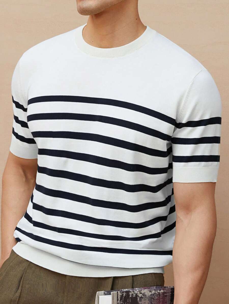 Chemise décontractée à rayures et col ras du cou - Mode masculine au quotidien