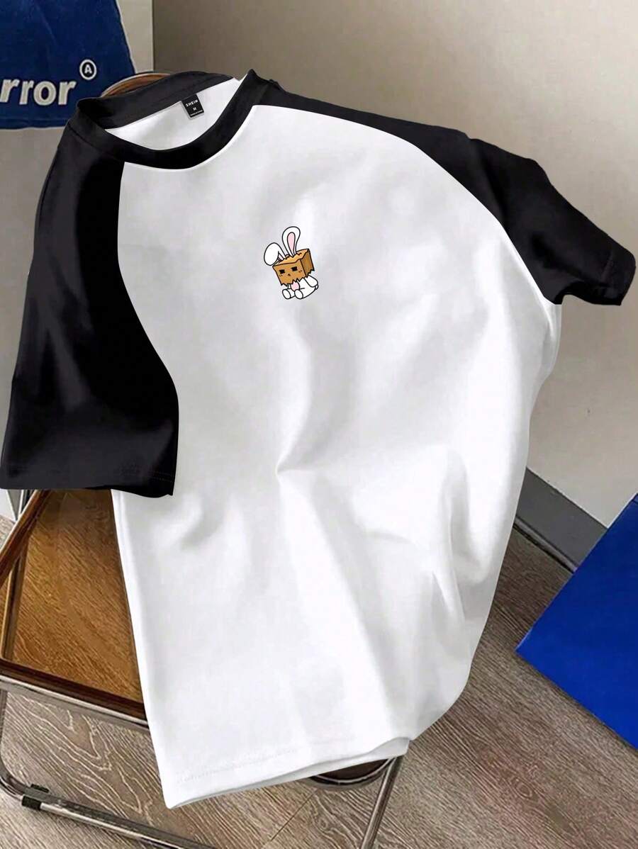 Chemise à col rond manches raglan avec imprimé graphique tendance