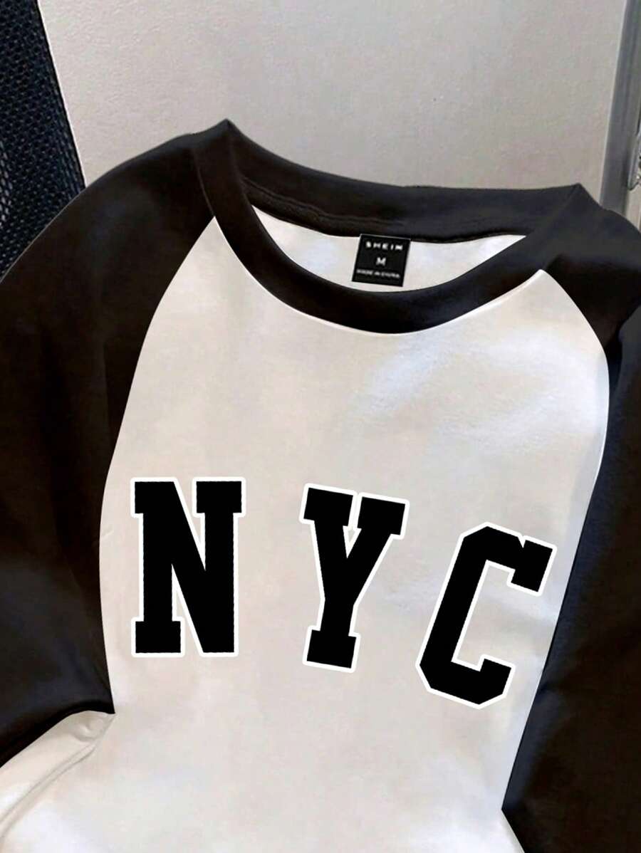 Chemise à col rond manches raglan avec imprimé graphique tendance