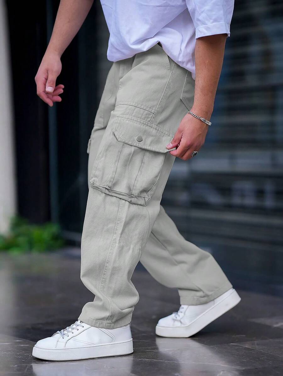 Pantalon cargo streetwear droit avec grandes poches style décontracté