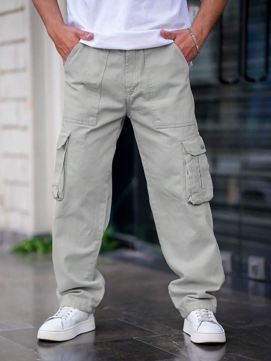 Pantalon cargo streetwear droit avec grandes poches style décontracté