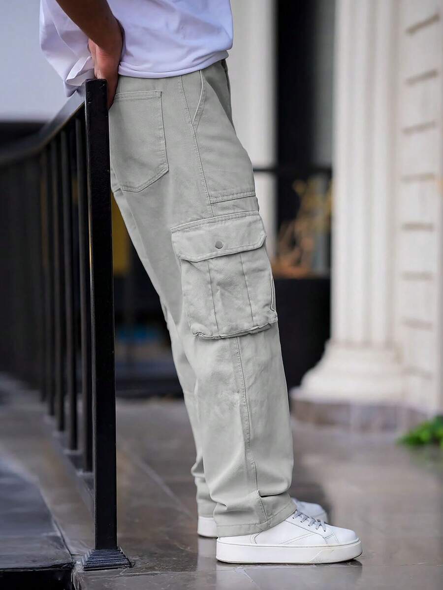 Pantalon cargo streetwear droit avec grandes poches style décontracté